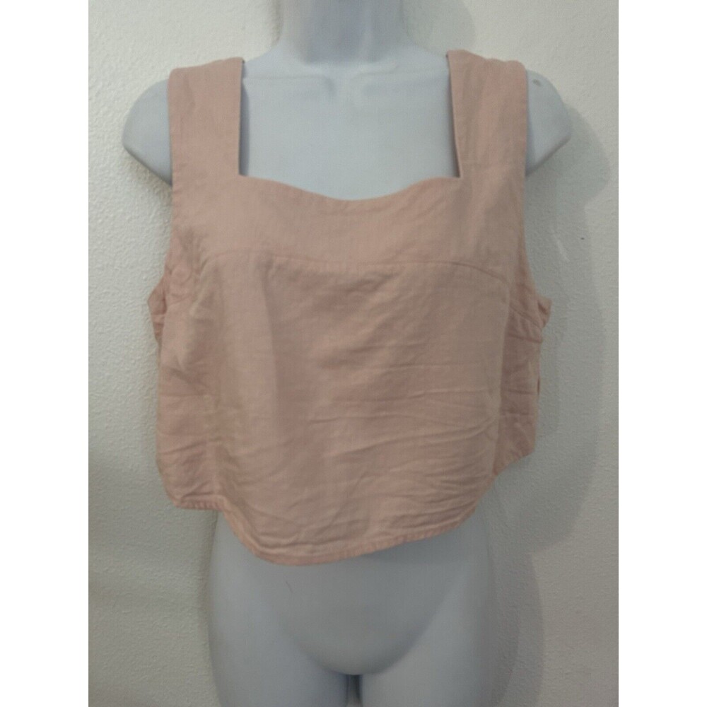 Open Edit Cropped Linen Top Shirt Blouse Pink Fairy Feminine Cottage M EUC
